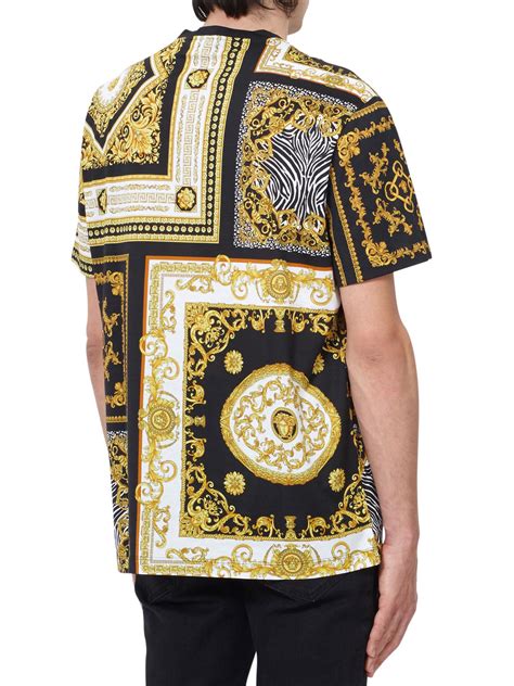 versace printed cotton-jersey t-shirt|Versace print shirt men.